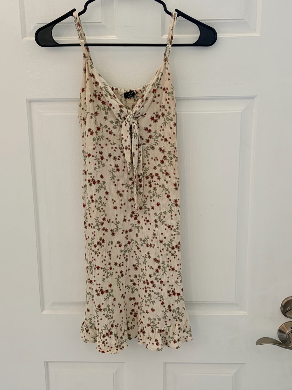 Cotton On Cream Floral Tie-Front Slip with Red & Green Print